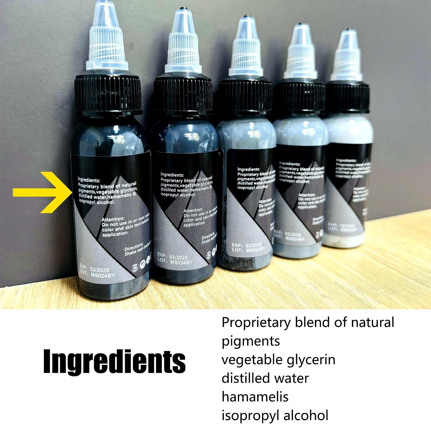 Grey Series Tattoo Ink Set - 5 Bottles (1 oz Each) Includes: Black Magic, Knight's Armor, Silent Night, Pelican Gray