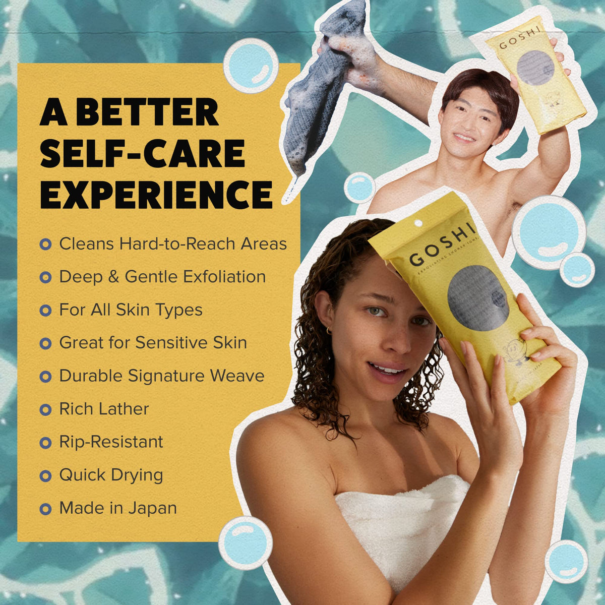 Exfoliating Shower Towel - Long Body Scrubber, Grey