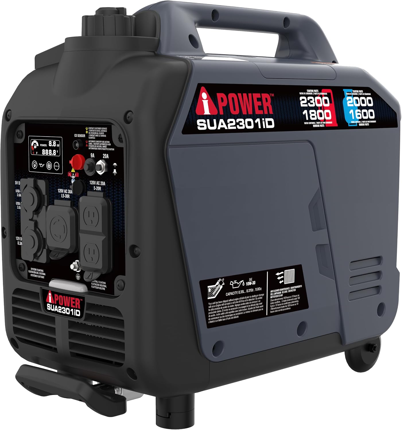 2300-Watt Portable Inverter Generator Dual Fuel, RV Ready, CARB Compliant CO Sensor, Light Weight With Telescopic