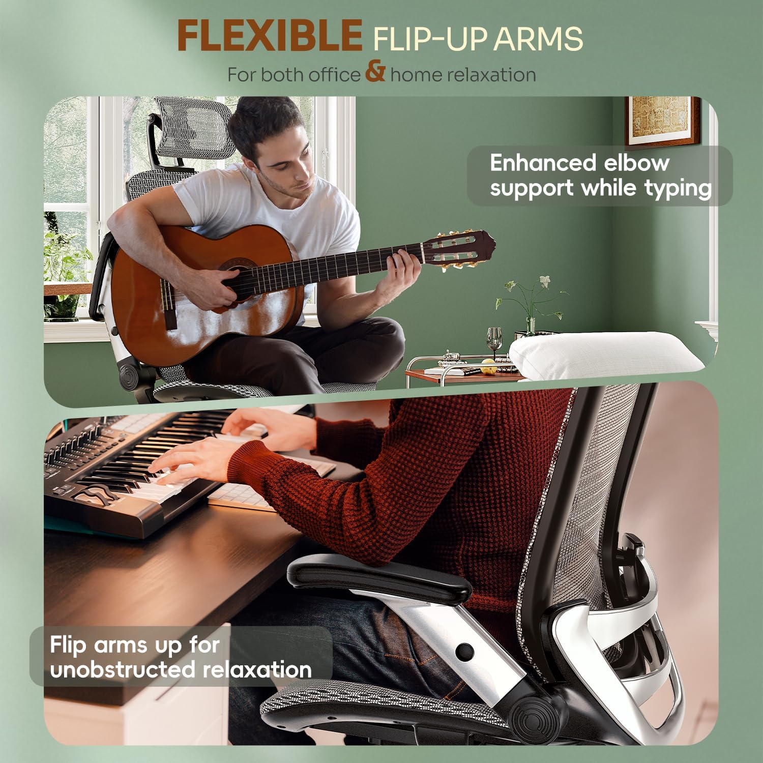 Ergonomic Office Chair, High Back Home Desk Chair with Headrest, Flip-Up Arms, 90-120° Tilt Lock and Wide Cushion