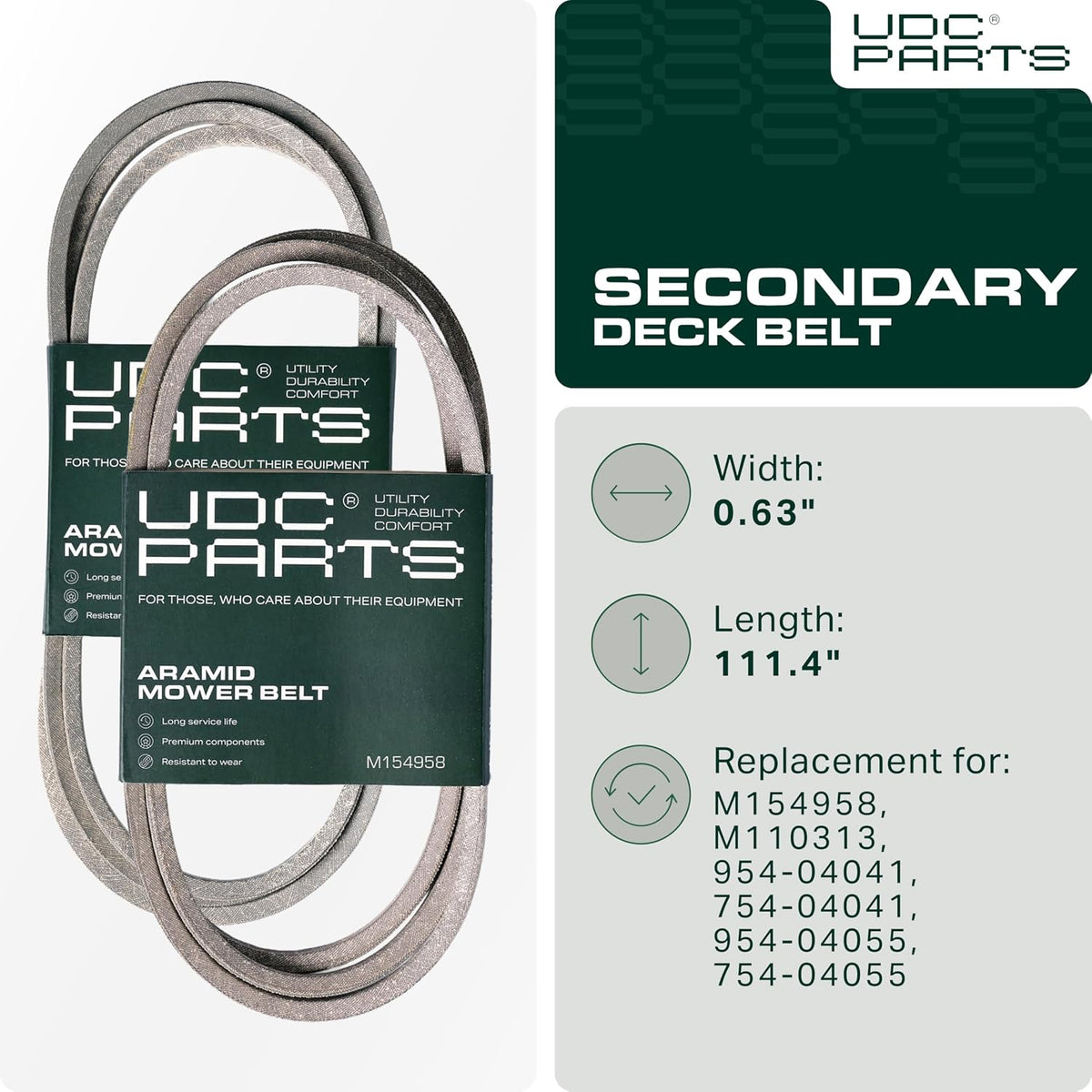 UDC Parts M154958 Secondary Deck Belt, 5/8" x 111.4", Aramid Cord