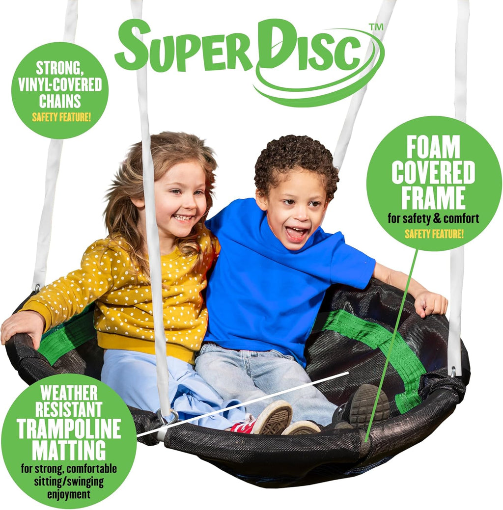 SuperDisc Swing Set with SuperDisc Swing. 5 User Capacity, Easy Assembly, Metal Frame Backyard Playground Set for
