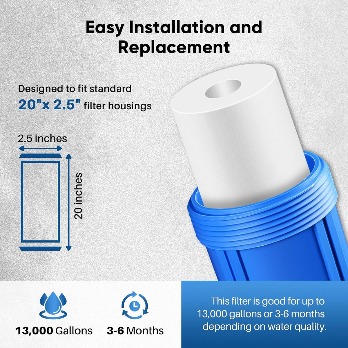 PUREPLUS 5 Micron 20"x2.5" Whole House Sediment Water Filter PP20 6 Pack
