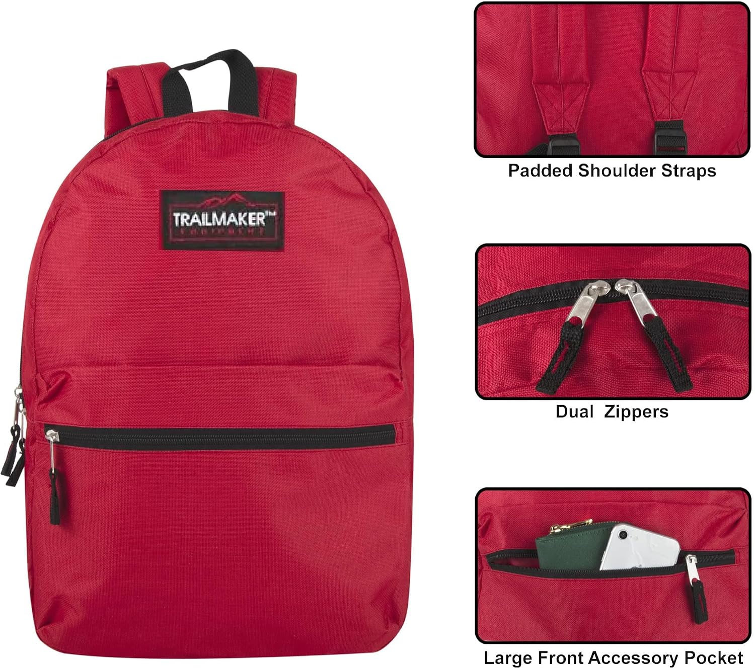 24 Pack- Classic 17 Inch Backpacks in Bulk Wholesale Back Packs for Boys and Girls (Assorted 12 Colors Pack)