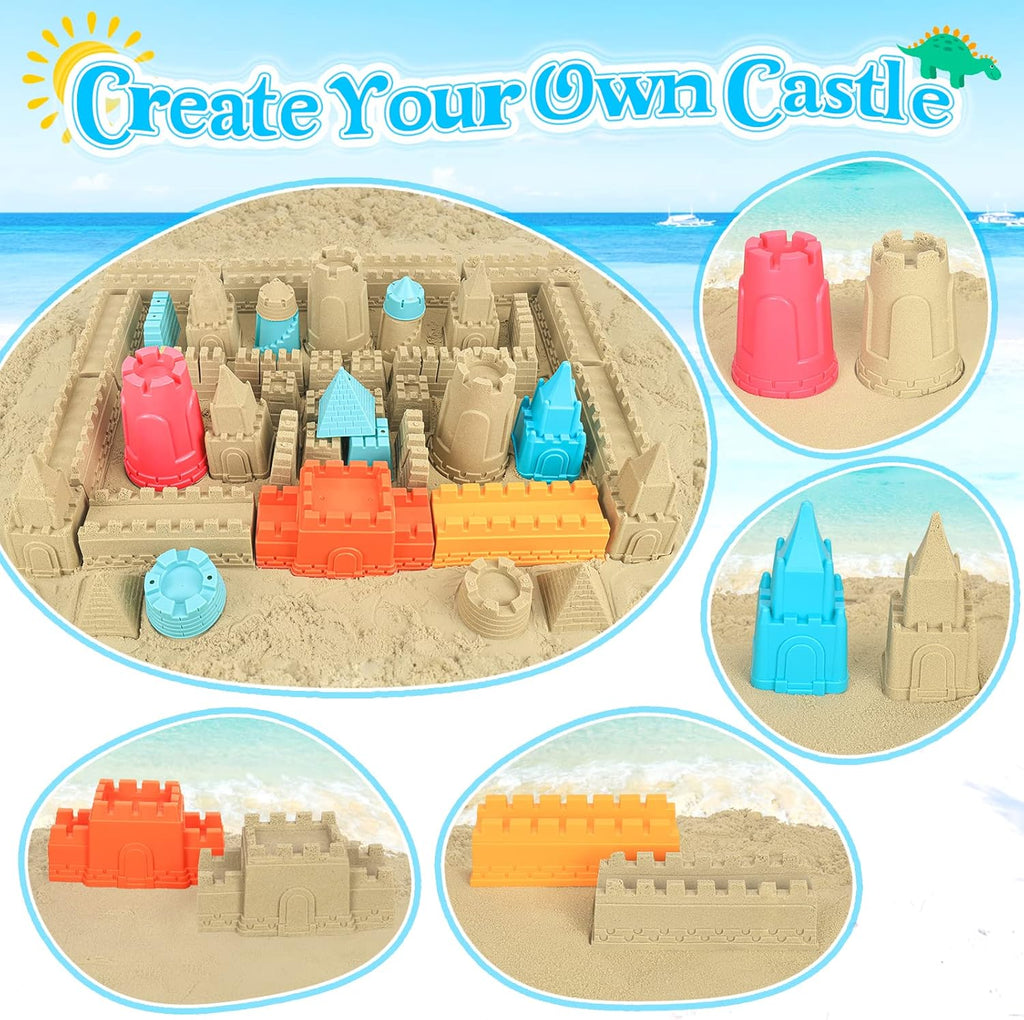 Collapsible Beach Toys for Kids Toddlers, Collapsible Sand Bucket and Shovels Set with Mesh Bag,Travel Sand Castle