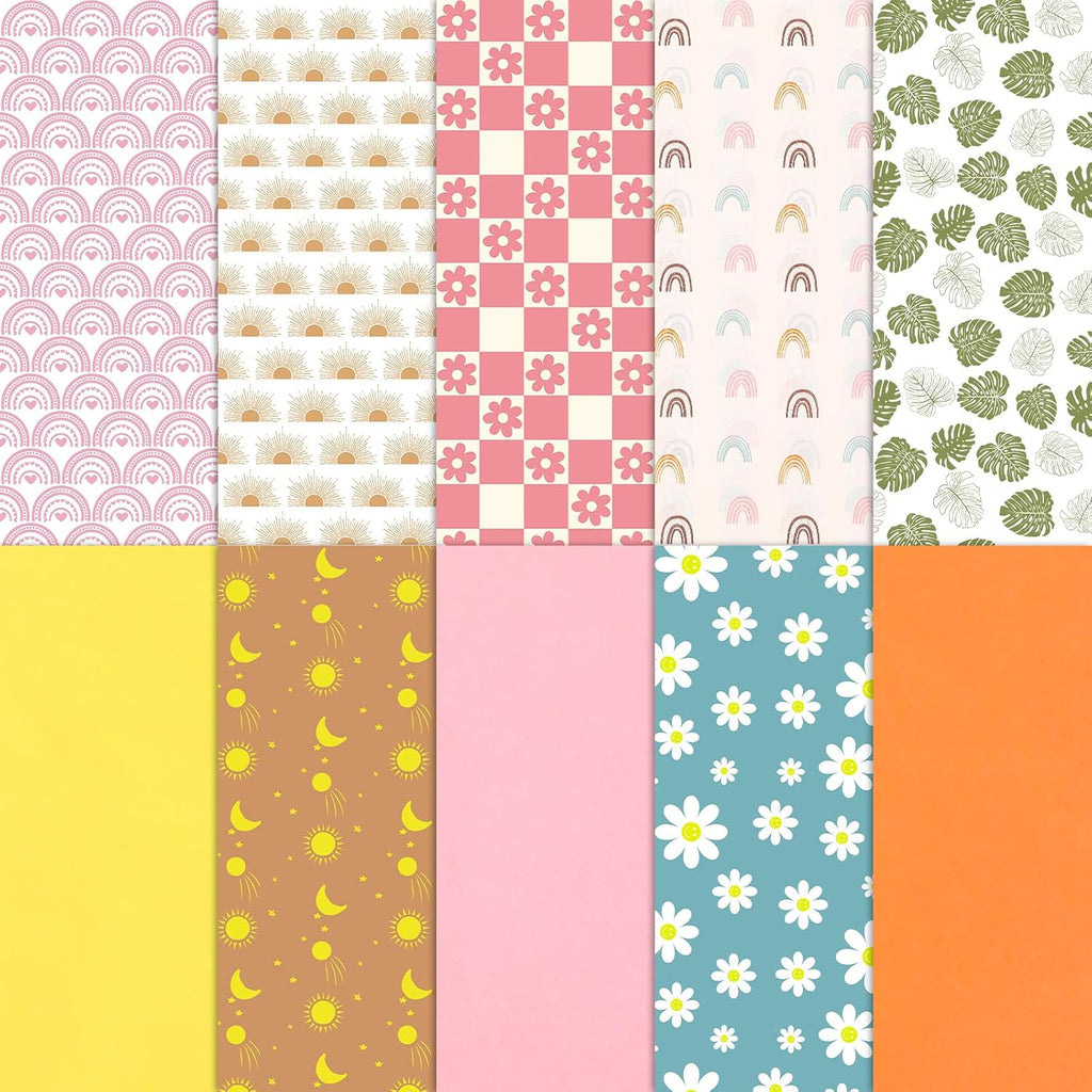 100 Sheets Boho Tissue Paper, Rainbow Flower Pattern, 19.7×13.8 Inch