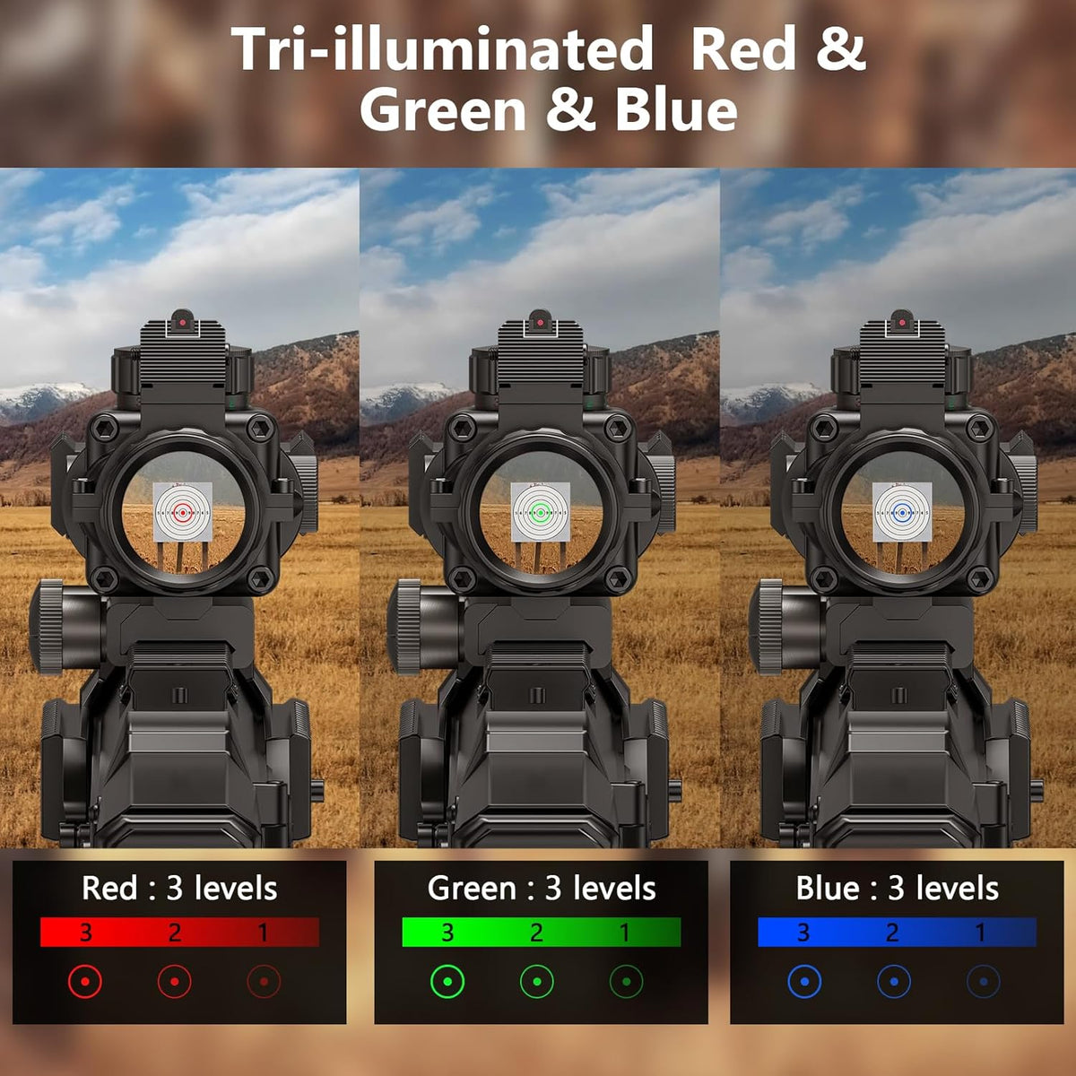 4x32 Prism Hunting Rifle Scope Red & Green & Blue Illuminated Reticle Scope with Fiber Optic Sight