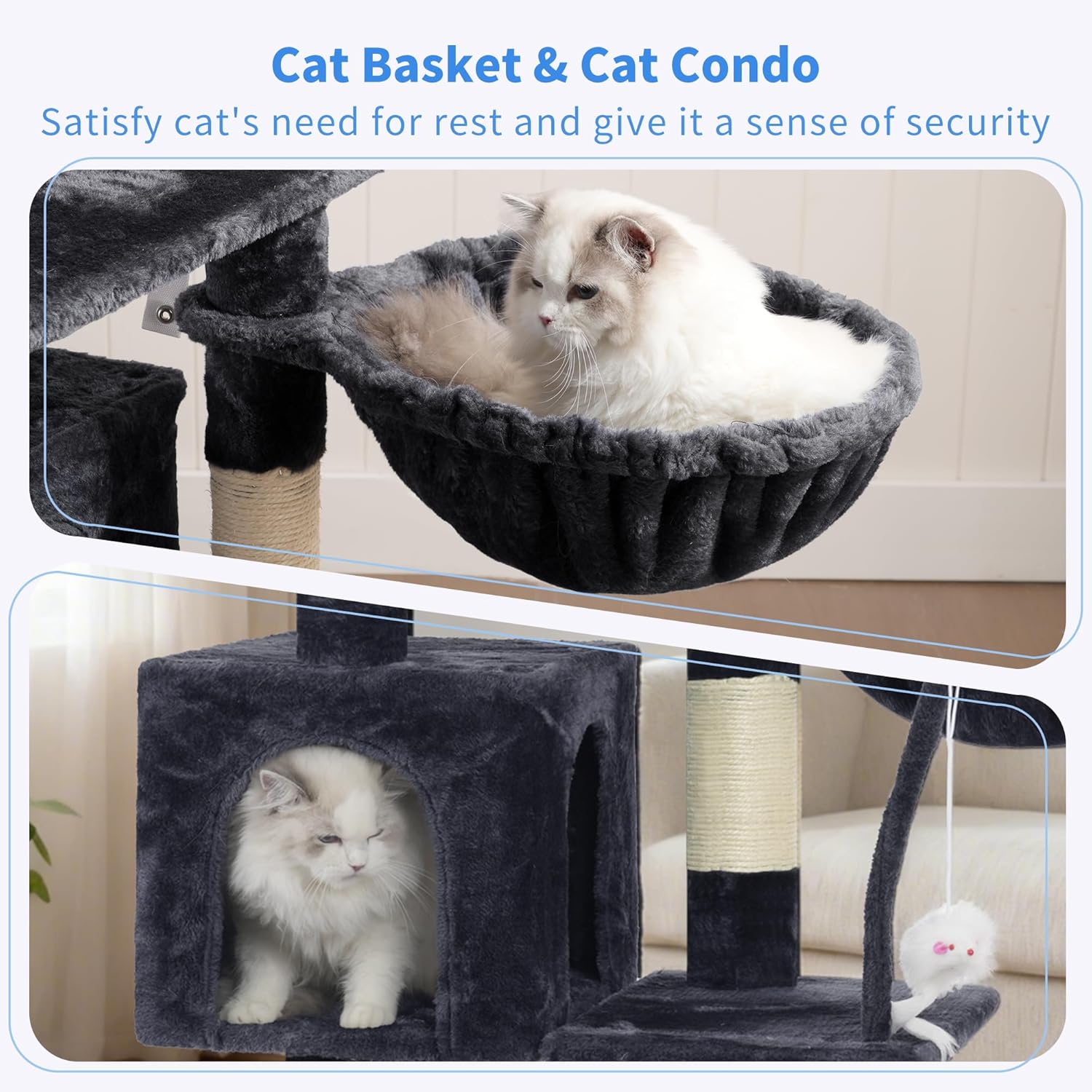 Cat Tree with Toy, Cat Tower condo for Indoor Cats, Cat House with Padded Plush Perch, Cozy Hammock and Sisal