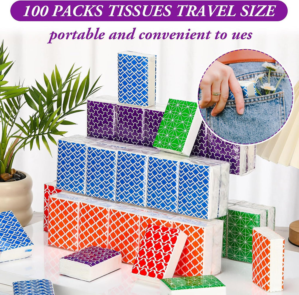 20 Pack Mini Pocket Tissues Travel Packs Bulk, Multicolor
