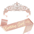 Birthday Girl Crown and Sash - Rose Gold Tiara Birthday Decorations for Women and Girls