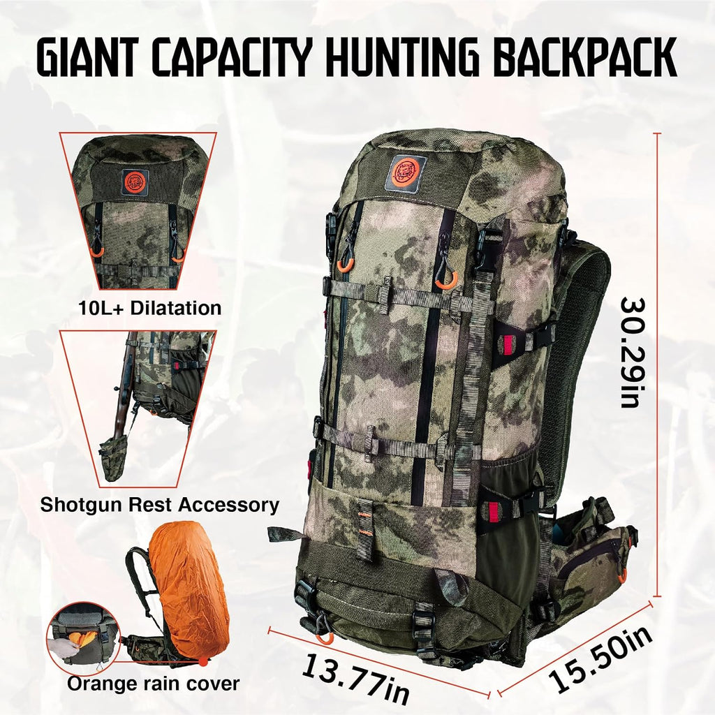 Hunting Pack for Men – Expandable Frame Backpack 40L, Water Resistant, with Meat Hauler, Rifle Holder & Shotgun Rest