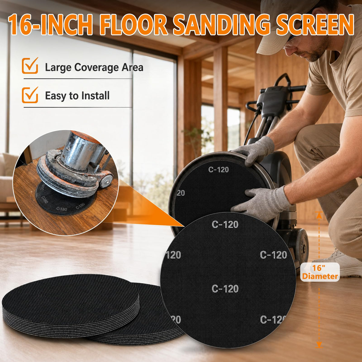 MOGRQAP 16" Floor Sanding Screen Discs 10 Pack, 220 Grit for Floor Buffers