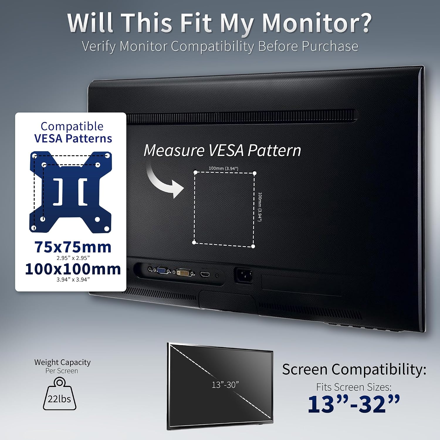 Freestanding Dual Monitor Stand with Sleek Glass Base and Adjustable Arms, Mounts 2 Screens up to 32 inch and 22 lbs