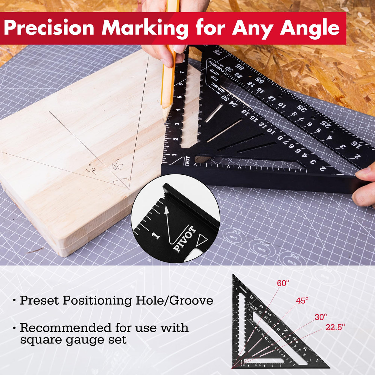 Arrow Aluminum Alloy Rafter Square, 12-Inch Carpenter Square Layout Tool