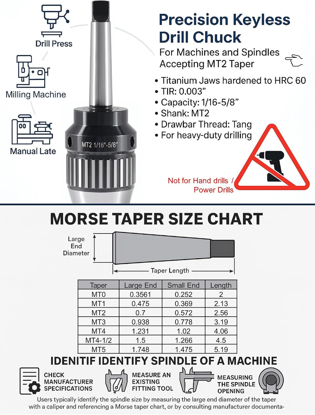 CanCNC MT2 Keyless Drill Chuck, 1/16-5/8in, Integrated Shank, 0537-5802