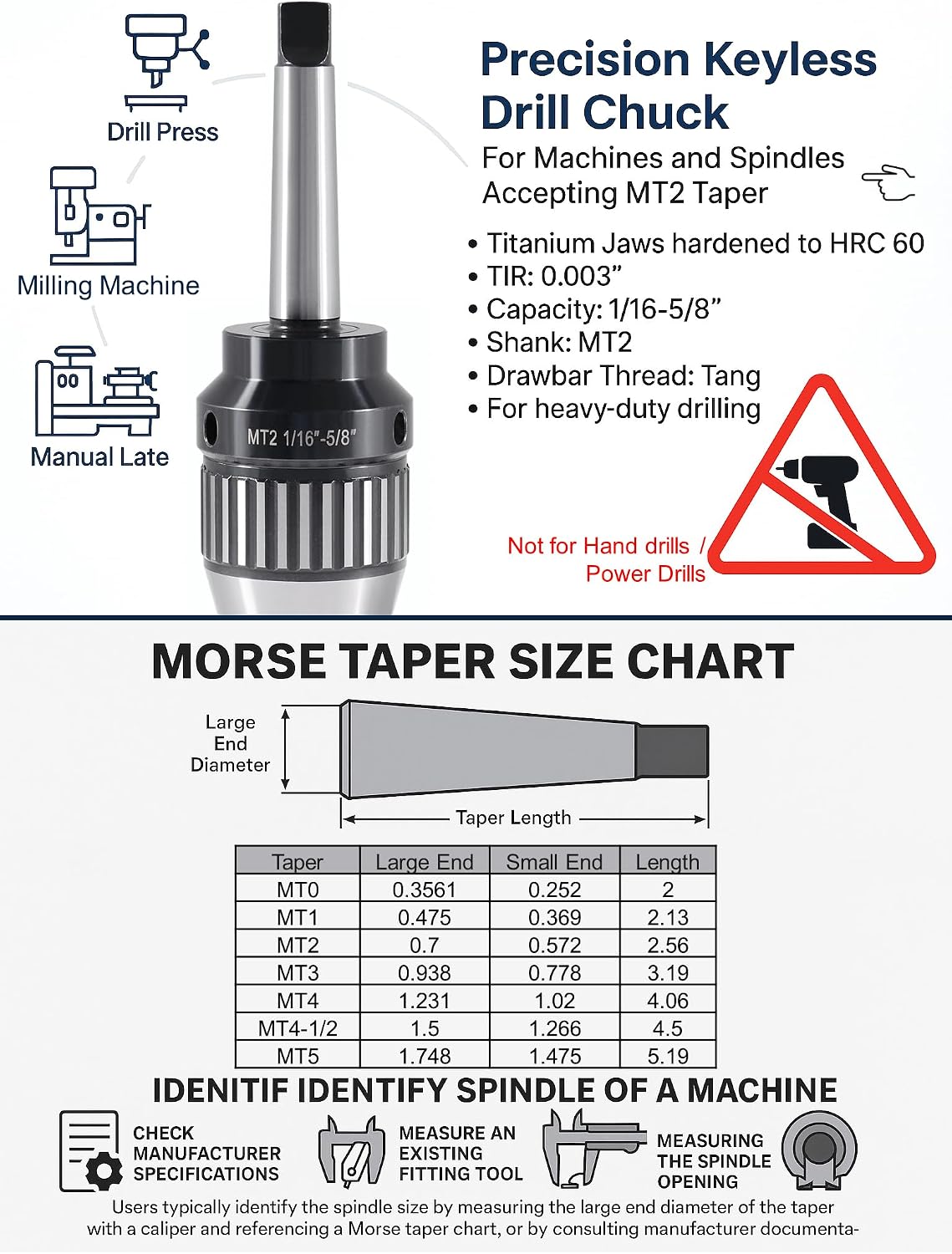 CanCNC MT2 Keyless Drill Chuck, 1/16-5/8in, Integrated Shank, 0537-5802