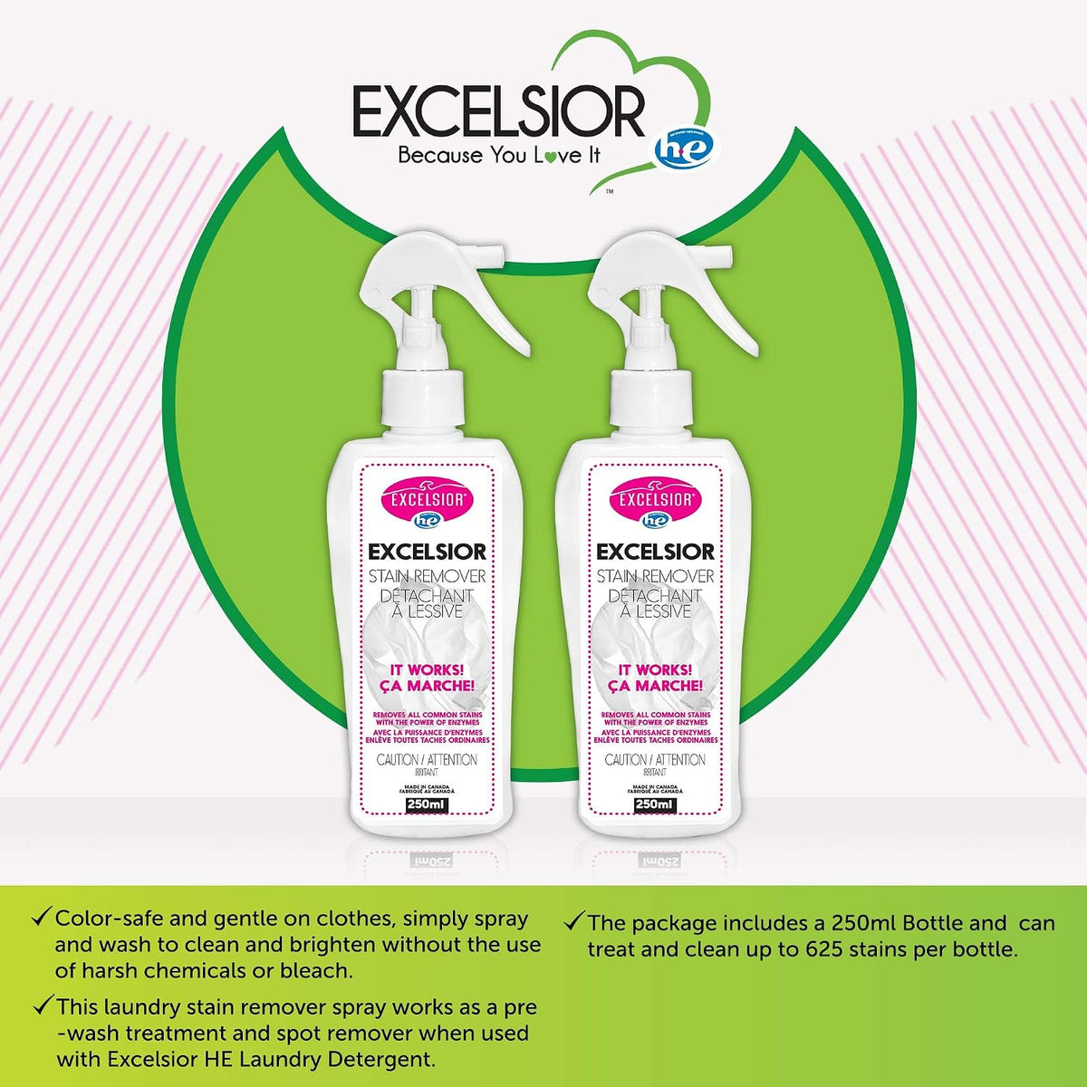 Excelsior HE Enzyme Laundry Stain Remover Spray, 250 mL, Color-Safe