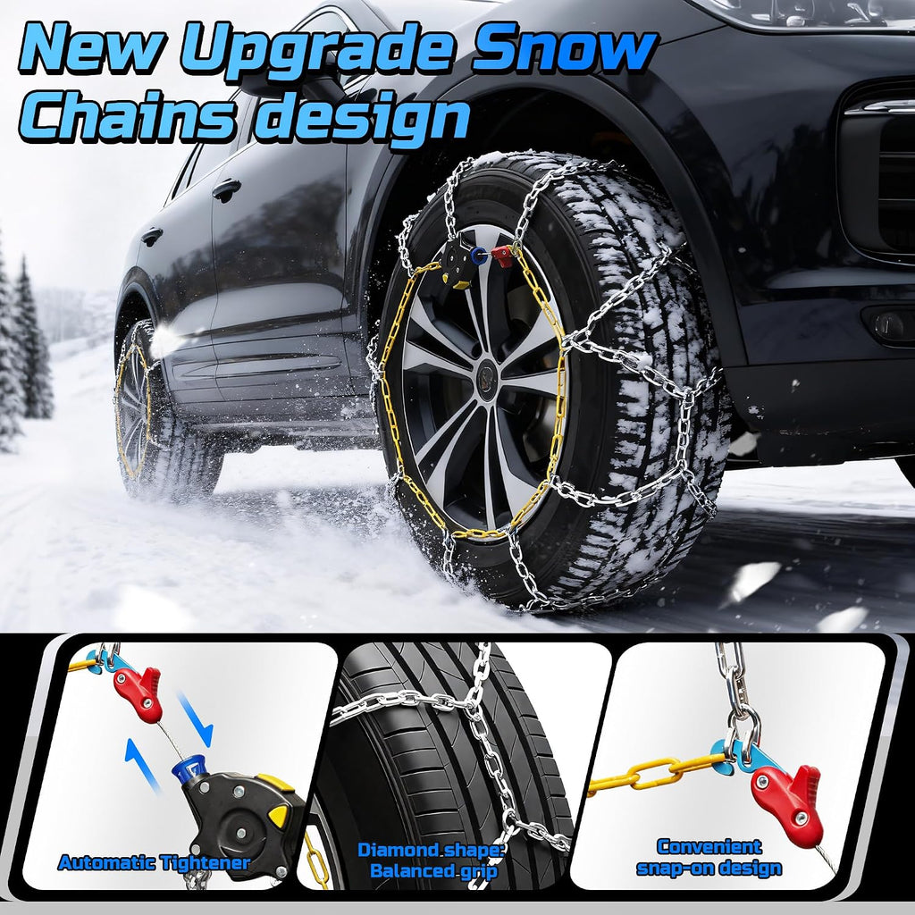 Auto Tightening Snow Chains Tire Chains Quick Easy Installation HKN120 Set of 2 for Cars SUV Pickup Trucks RV 215 225