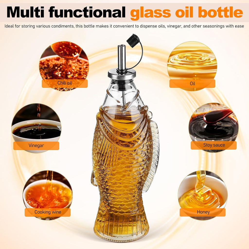 Oil Pitcher for Kitchen Glass Oil Dispenser Bottle Fish Shape Decorative Sauce Container Large Capacity Sauce Bottle