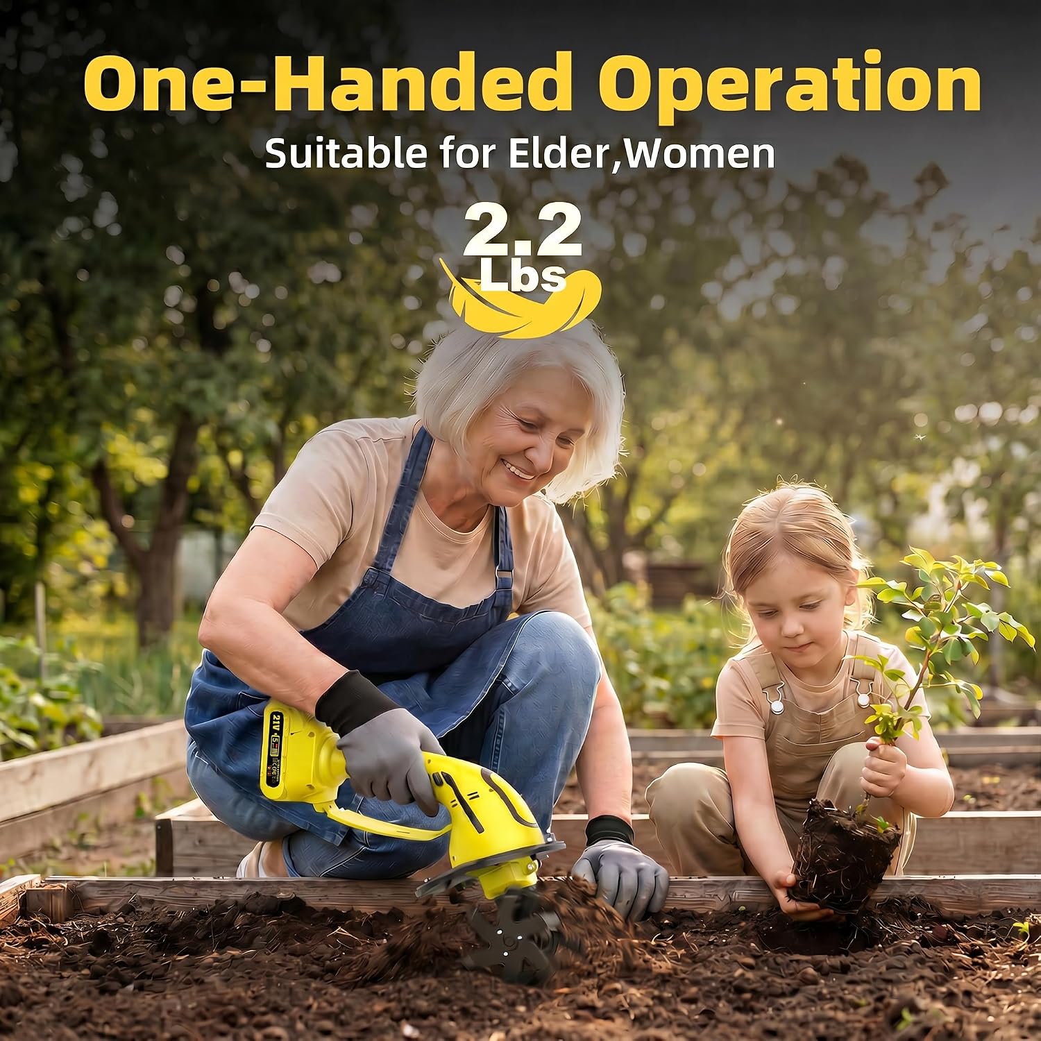 Cordless Tiller Cultivator, 235RPM Electric Hand Tiller with 2.0Ah Battery, 4" Tilling Width & Depth, Powerful Mini