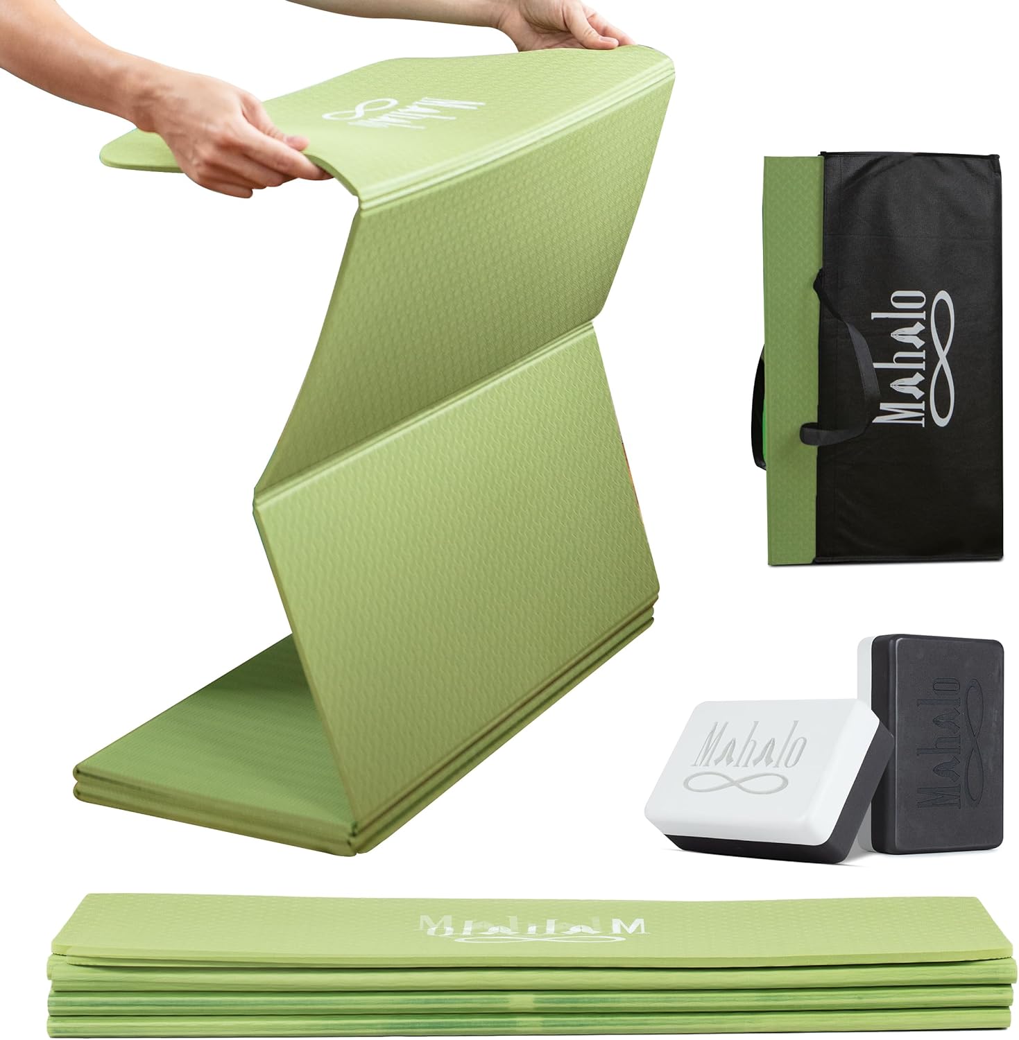 Foldable Yoga Mat + Carry Bag, 6mm 7-fold Workout Mat, Easy to Store, Anti-Slip Folding Exercise Mat for Yoga