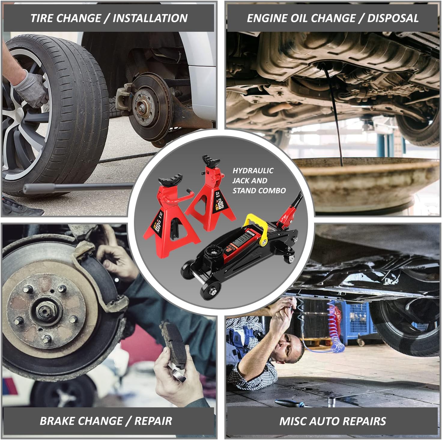 2 Ton Car Jack and Stands Kit Red/Black | 2T(4000 lbs) Capacity Low Profile Hydraulic Trolley Service/Floor Jack
