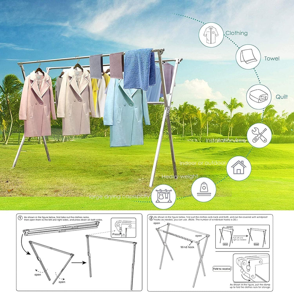 Clothes Drying Rack Folding Indoor Outdoor, Foldable Portable Laundry Drying Rack, Heavy Duty Laundry Hanger Dryer