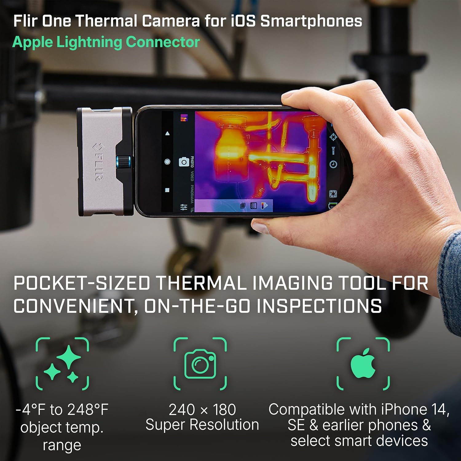 Flir One - Thermal Imaging Camera for iOS Smartphones (iPhone 14 and Older w/Lightning Port), 240x180 Super