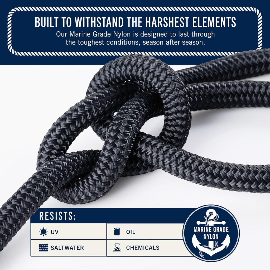 RainierSupplyCo Boat Anchor Rope - Double Braided Marine Rope Anchor Line - 50 ft x 1/4 Inch Nylon Boating Line with