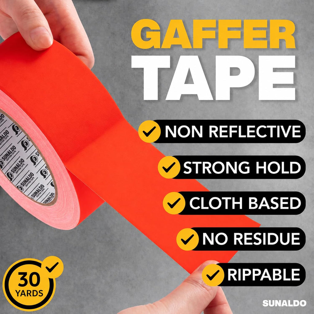 Gaffers Tape (2" x30 Yards) Heavy Duty, Easy Rip, No Residue | Red