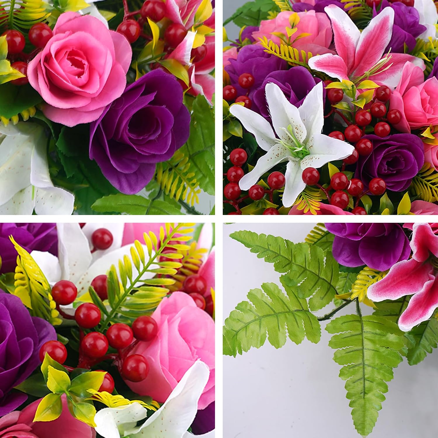 Cemetery Flowers for Grave Headstone Flower Saddle with Silk Rose Lily 3pcs