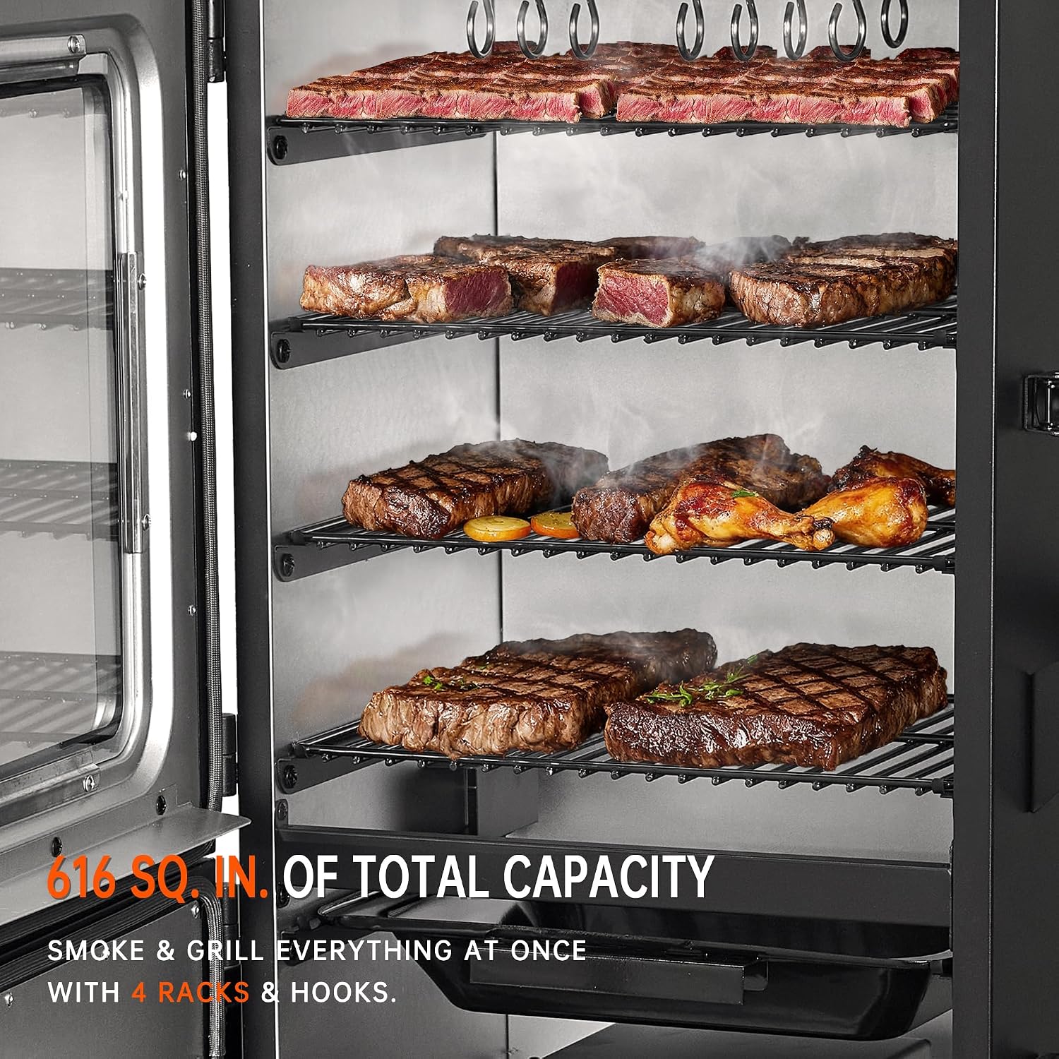 Vertical Pellet Smoker with Cover & Meat Probe, 4-Rack Electric BBQ Smoker Grill, 616 sq in Cooking Space, Digital