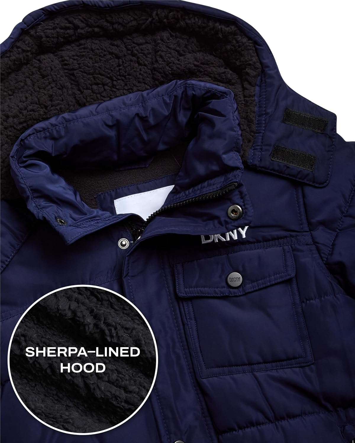DKNY Boys Winter Jacket, Puffer Jacket, Polar Fleece Lined Sherpa Hood Coat | Weather Resistant, Heavyweight