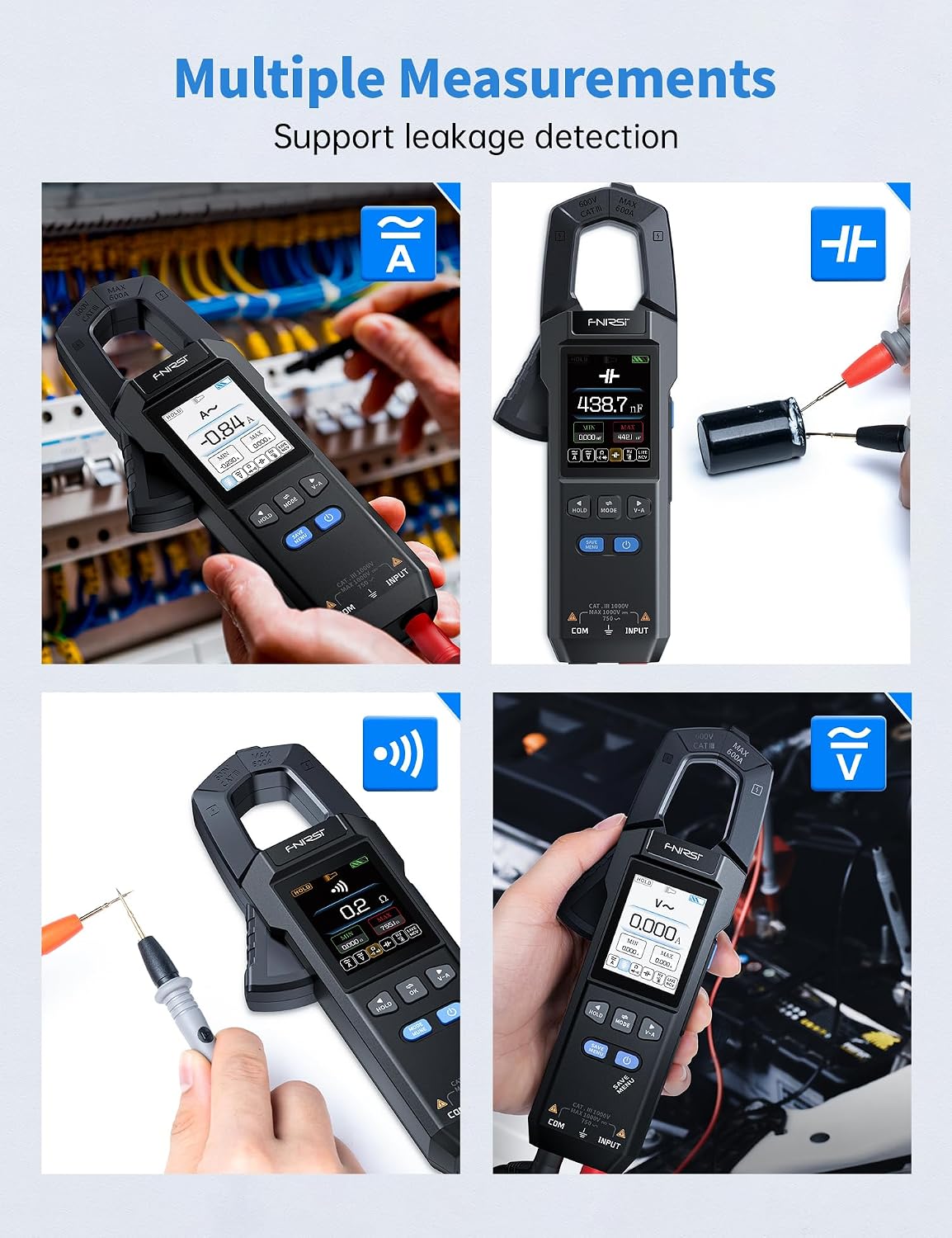 FNIRSI DMC-100 Clamp Meter 9999 Counts TRMS, 600A AC/DC Amp Meter