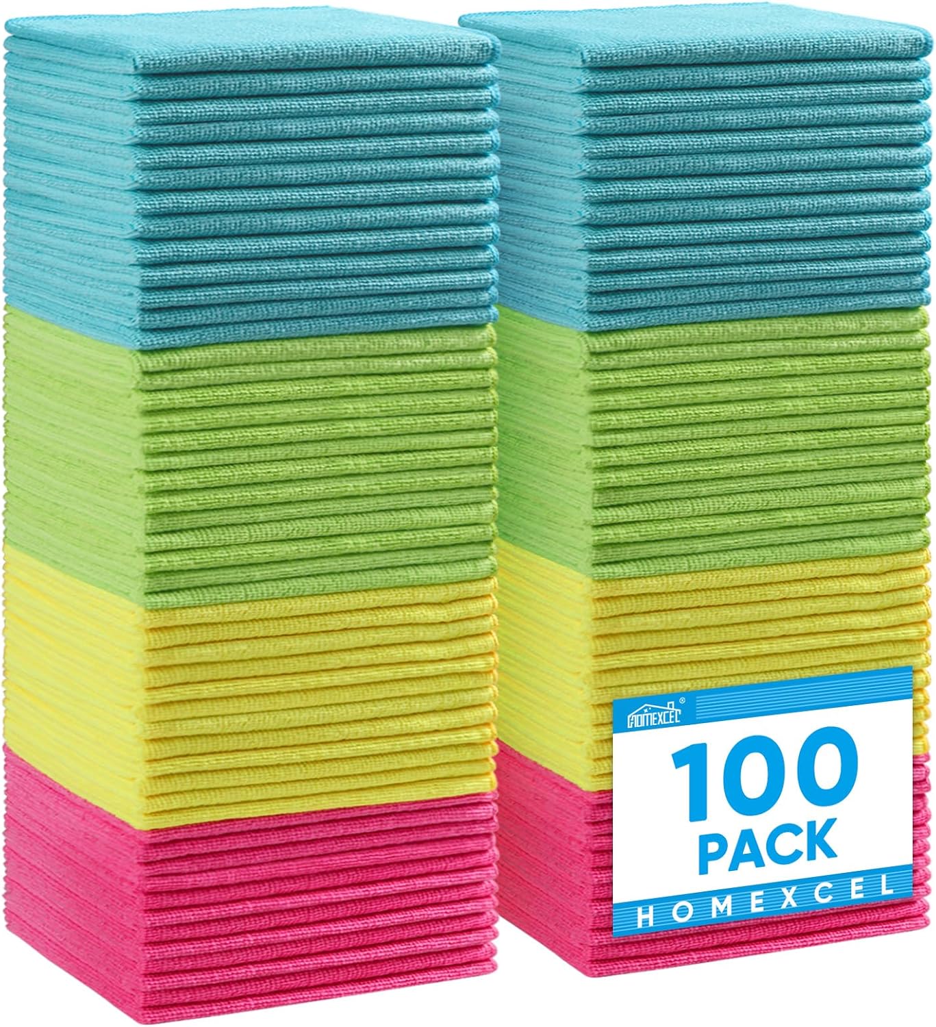 Microfiber Cleaning Cloth,100 Pack Cleaning Rags, Cleaning Towels with 4 Color Assorted, 11.5"X11.5" Shop Towels