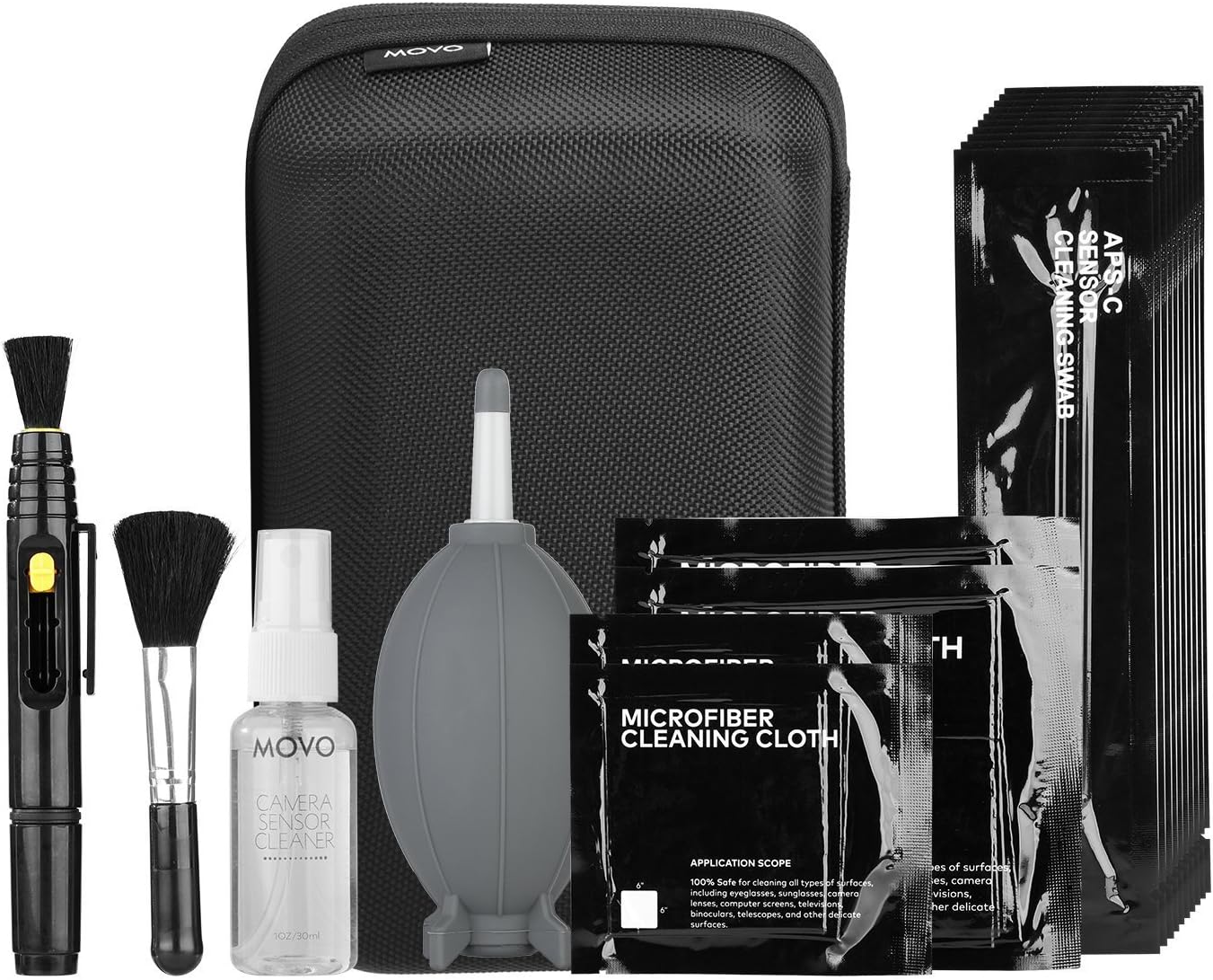 Deluxe Essentials DSLR Camera Cleaning Kit with 10 APS-C Cleaning Swabs, Sensor Cleaning Fluid, Rocket Air Blower