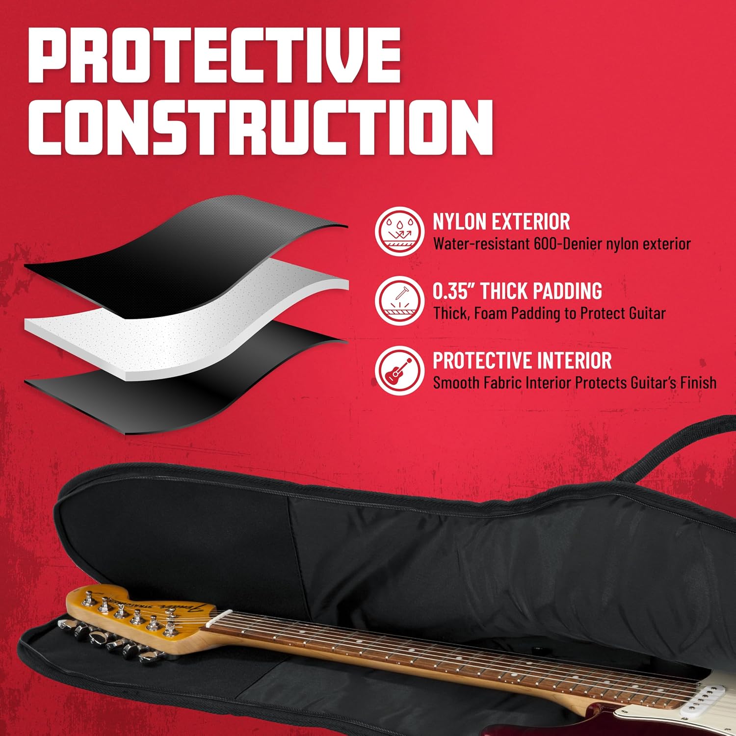 Cases Padded Standard Electric Guitar Gig Bag (GBE-ELECT) | Fits up to 40.3" Length Water-Resistant Nylon 10mm