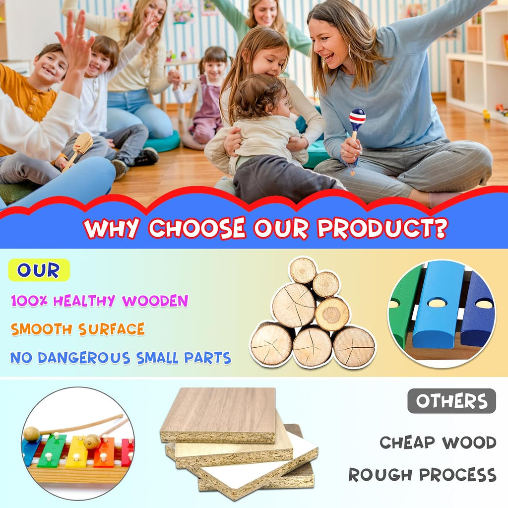 Kids Musical Instruments Montessori Wooden Toys for Toddlers,Percussion Instruments Set for Kid Preschool Educational