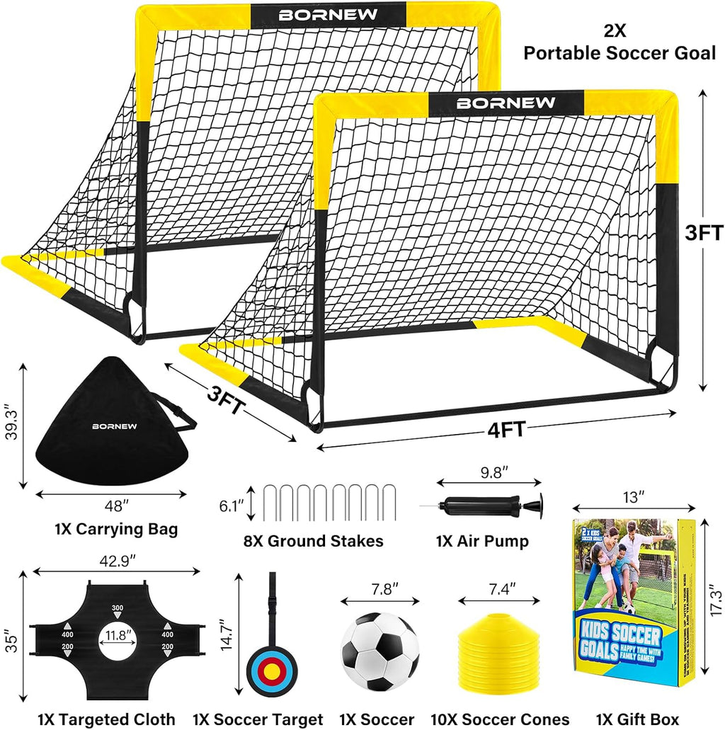 Kid Soccer Goal and Soccer Ball Targets Set - 6x4 / 4X3 ft Soccer Goal | Backyard & Indoor Portable Pop Up Soccer Net