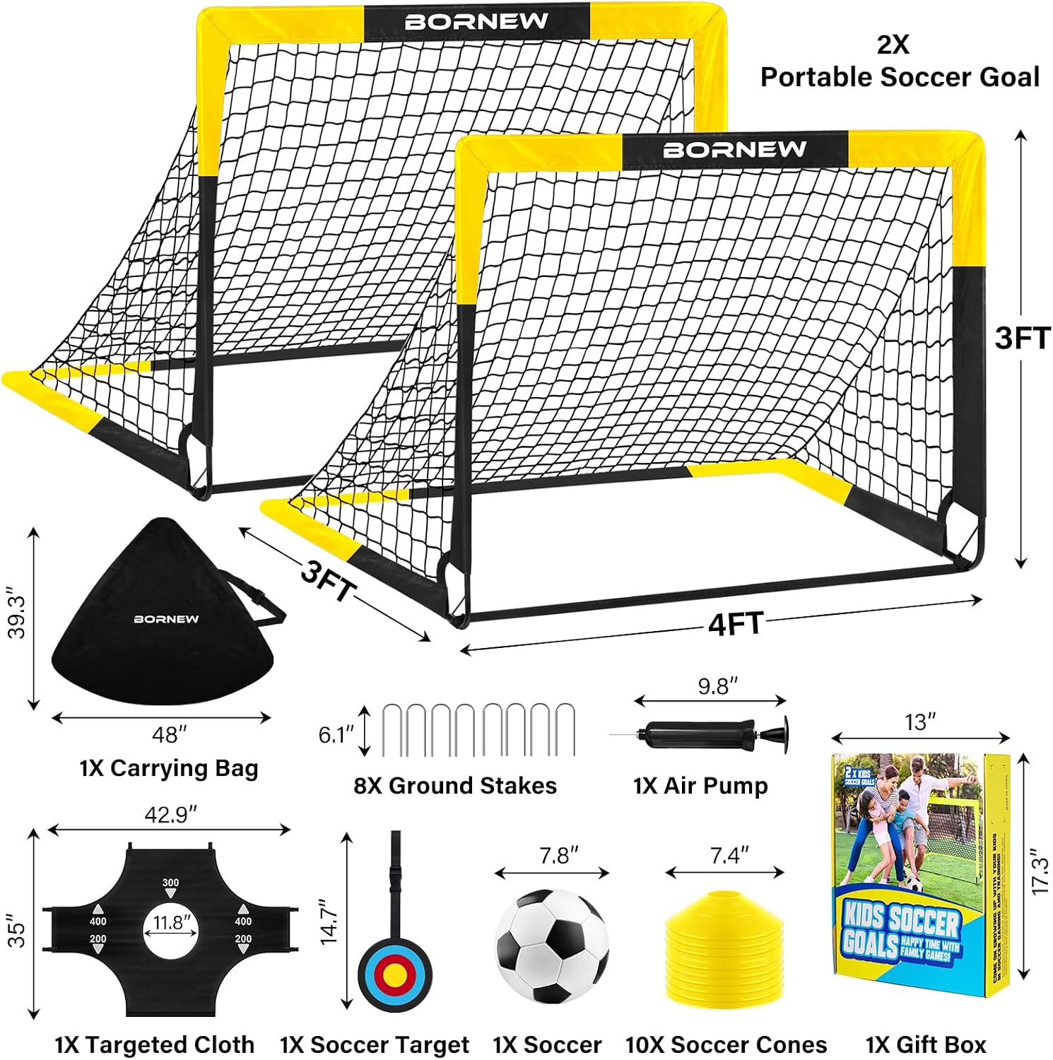 Kid Soccer Goal and Soccer Ball Targets Set - 6x4 / 4X3 ft Soccer Goal | Backyard & Indoor Portable Pop Up Soccer Net