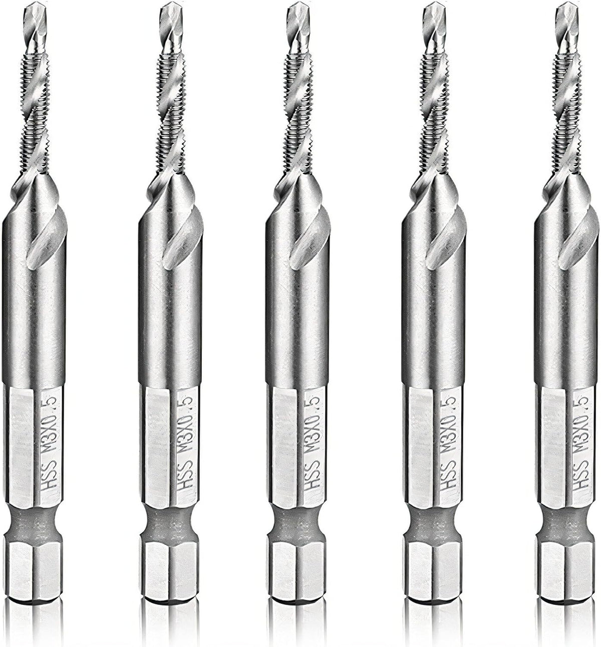 M3x0.5 Metric HSS 4341 Drill and Tap Bit Set, 1/4" Hex Shank, 5Pcs