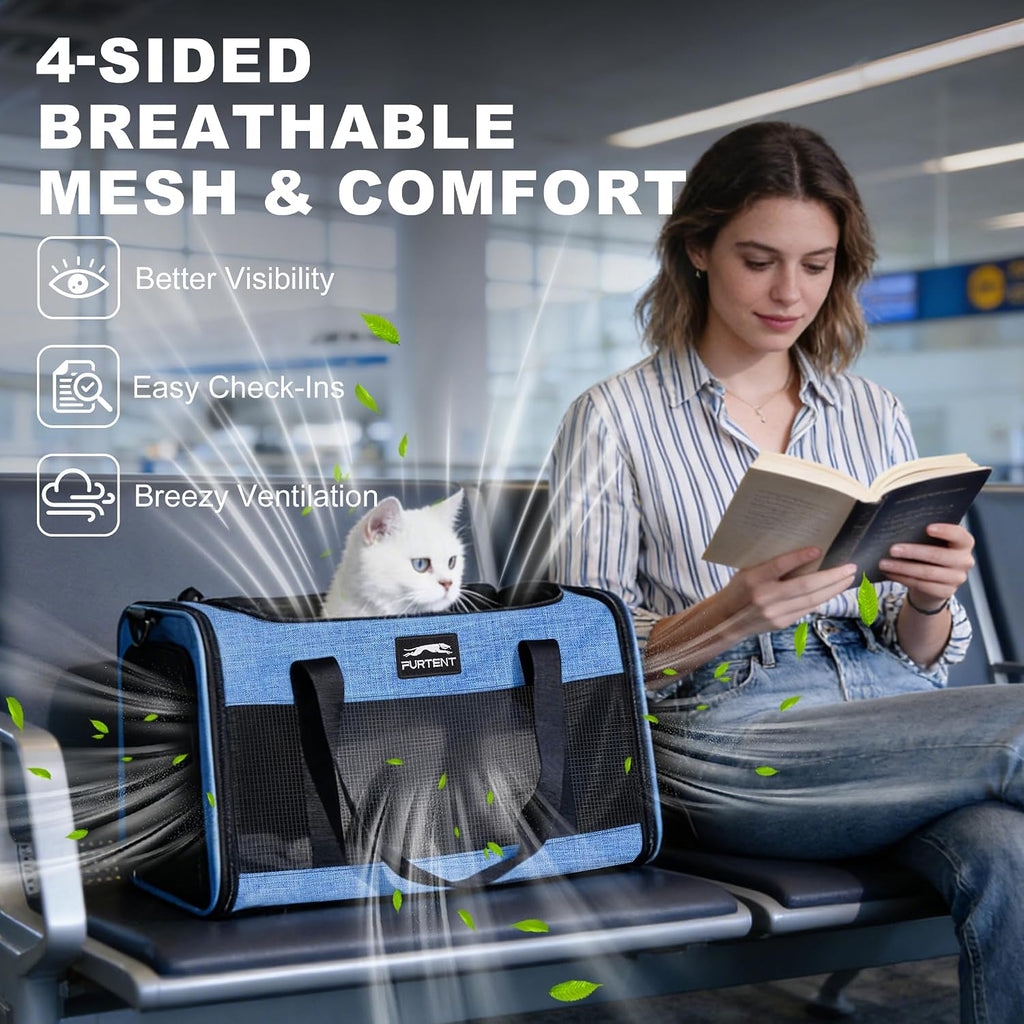 Pet Carrier Airline Approved, Soft Sided Cat Carrier for Small Pets up to 13 lbs, TSA Approved Dog Travel Bag