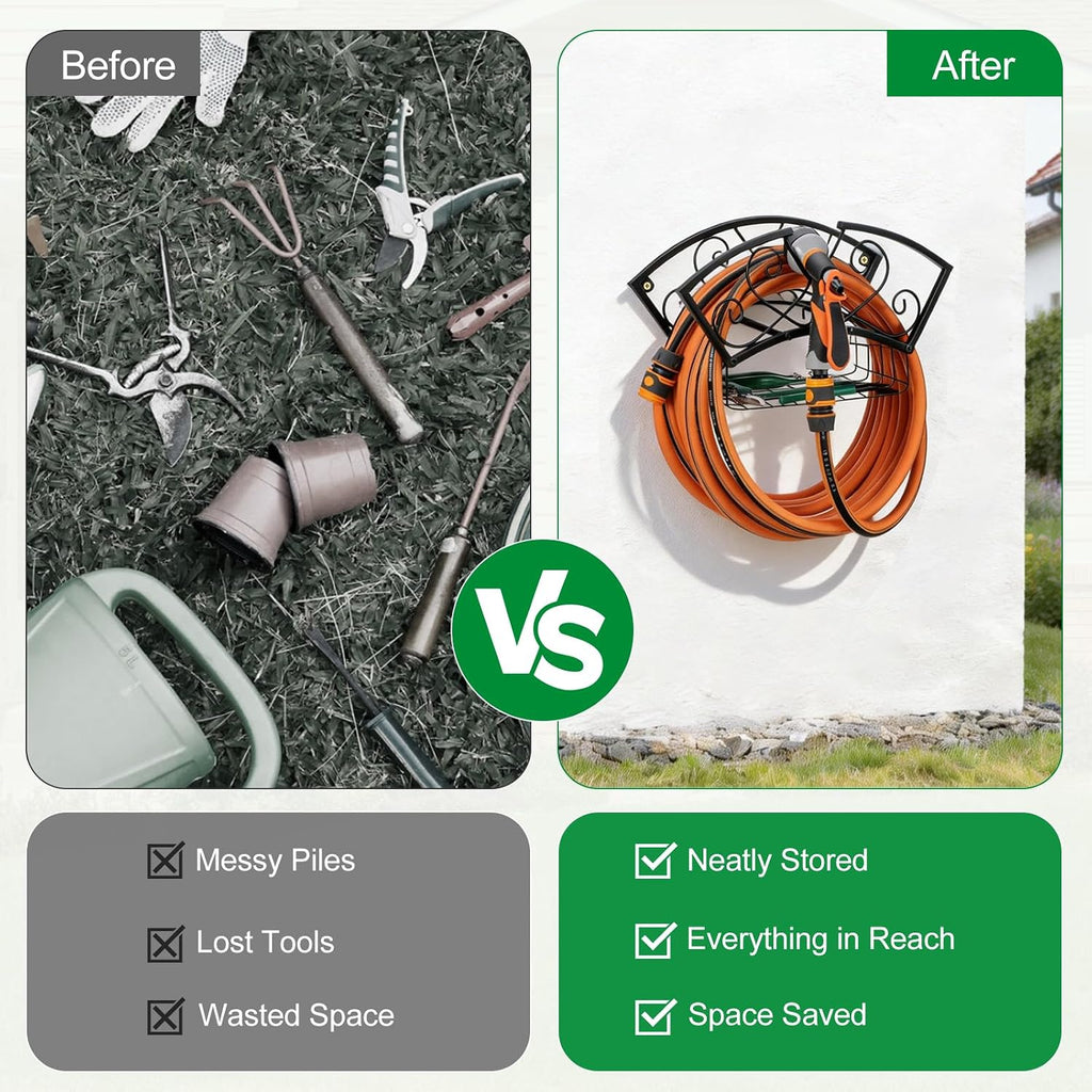Garden Hose Holder Heavy Duty Metal Water Hose Holder, Hose Hanger Wall Mounted Metal Detachable Hose Storage