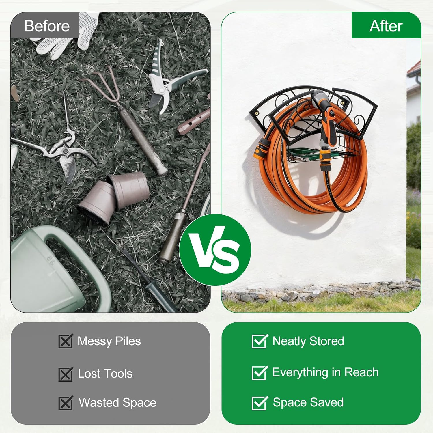 Garden Hose Holder Heavy Duty Metal Water Hose Holder, Hose Hanger Wall Mounted Metal Detachable Hose Storage