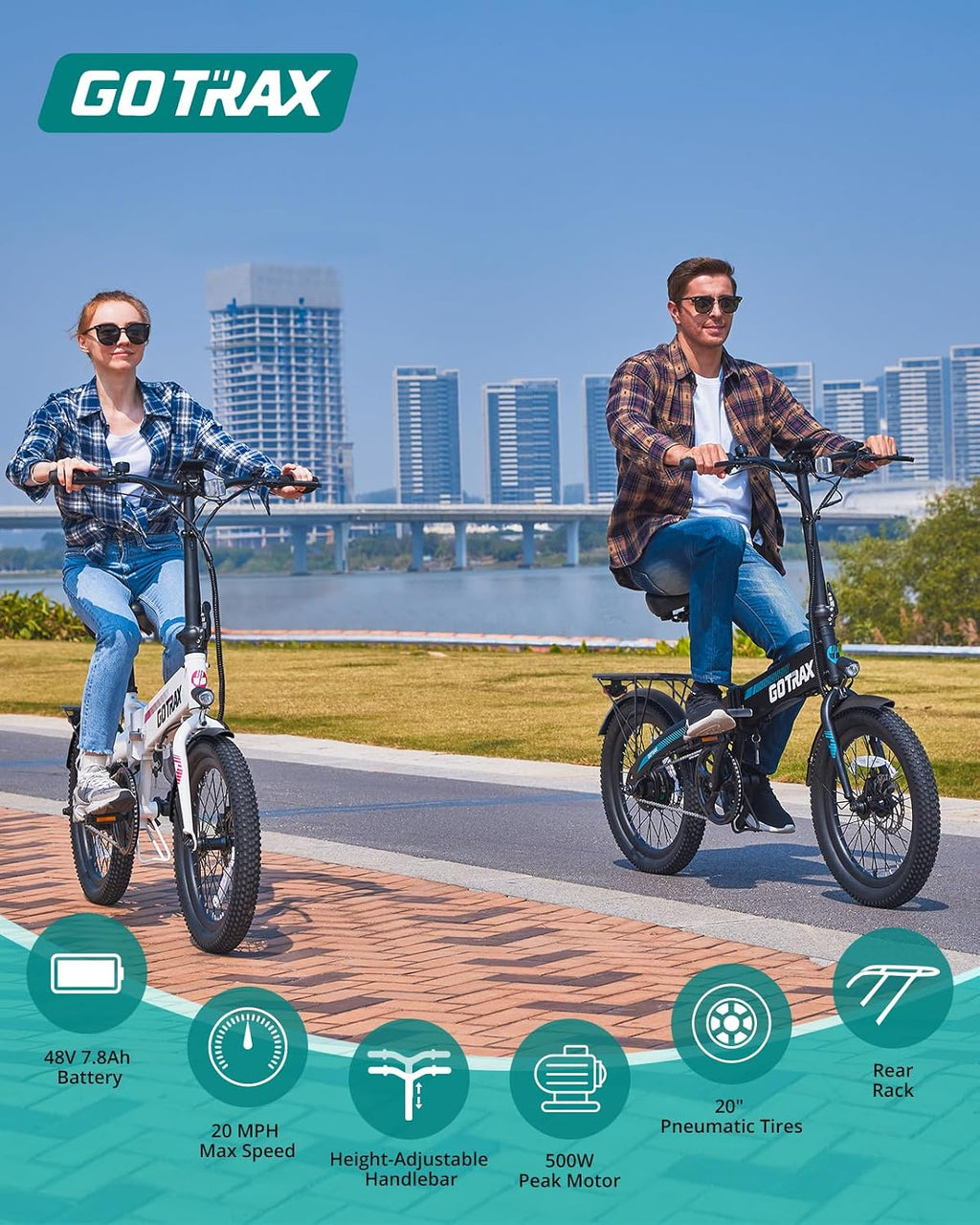 R1 20" Folding Electric Bike for Adults, Max 40 Miles & 20Mph Speed | 500W Peak Motor, 48V Battery, 5 Pedal-Assist