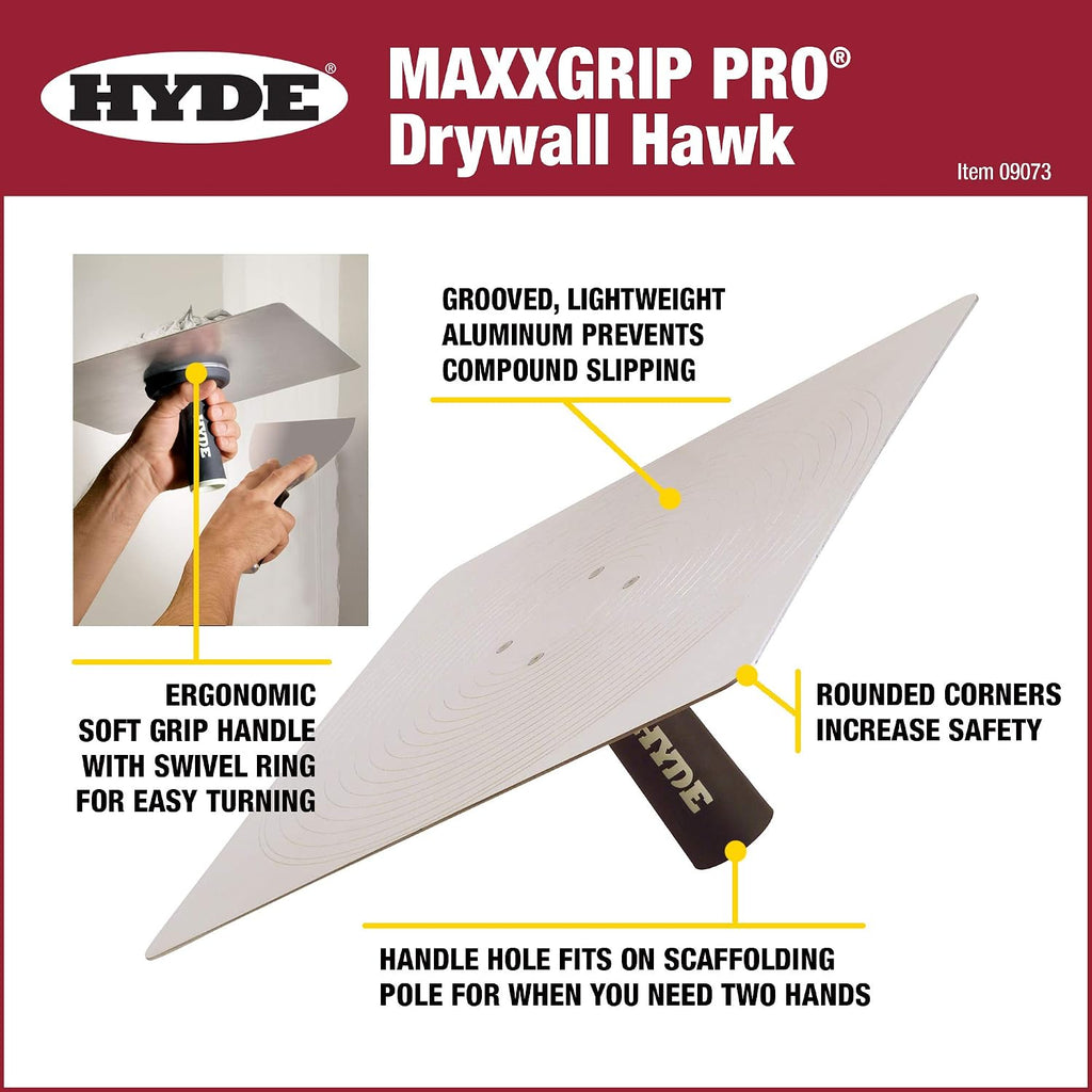 09073 Lightweight, Swivel Ring Drywall Hawk, L X 13 in W, Aluminum, Inch, 13-Inch