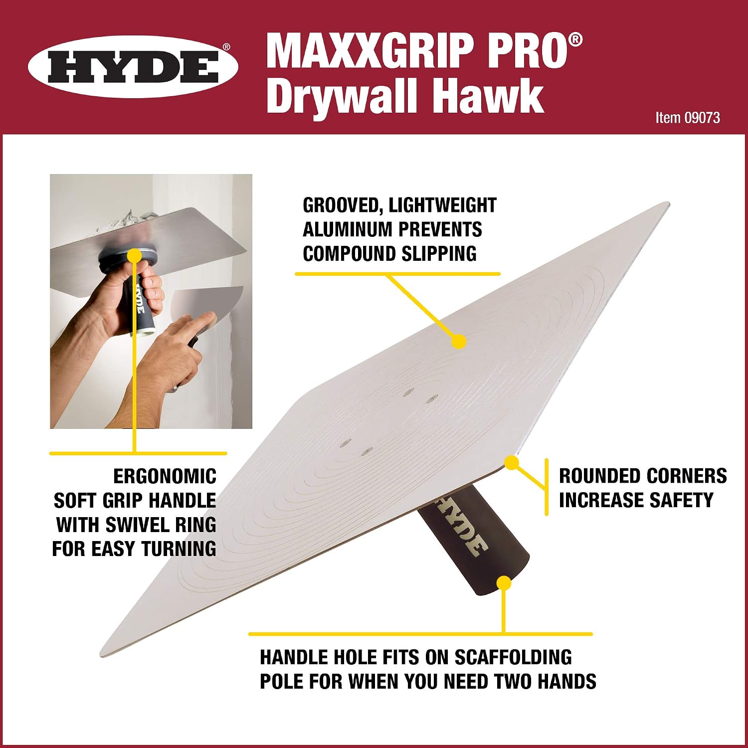 09073 Lightweight, Swivel Ring Drywall Hawk, L X 13 in W, Aluminum, Inch, 13-Inch
