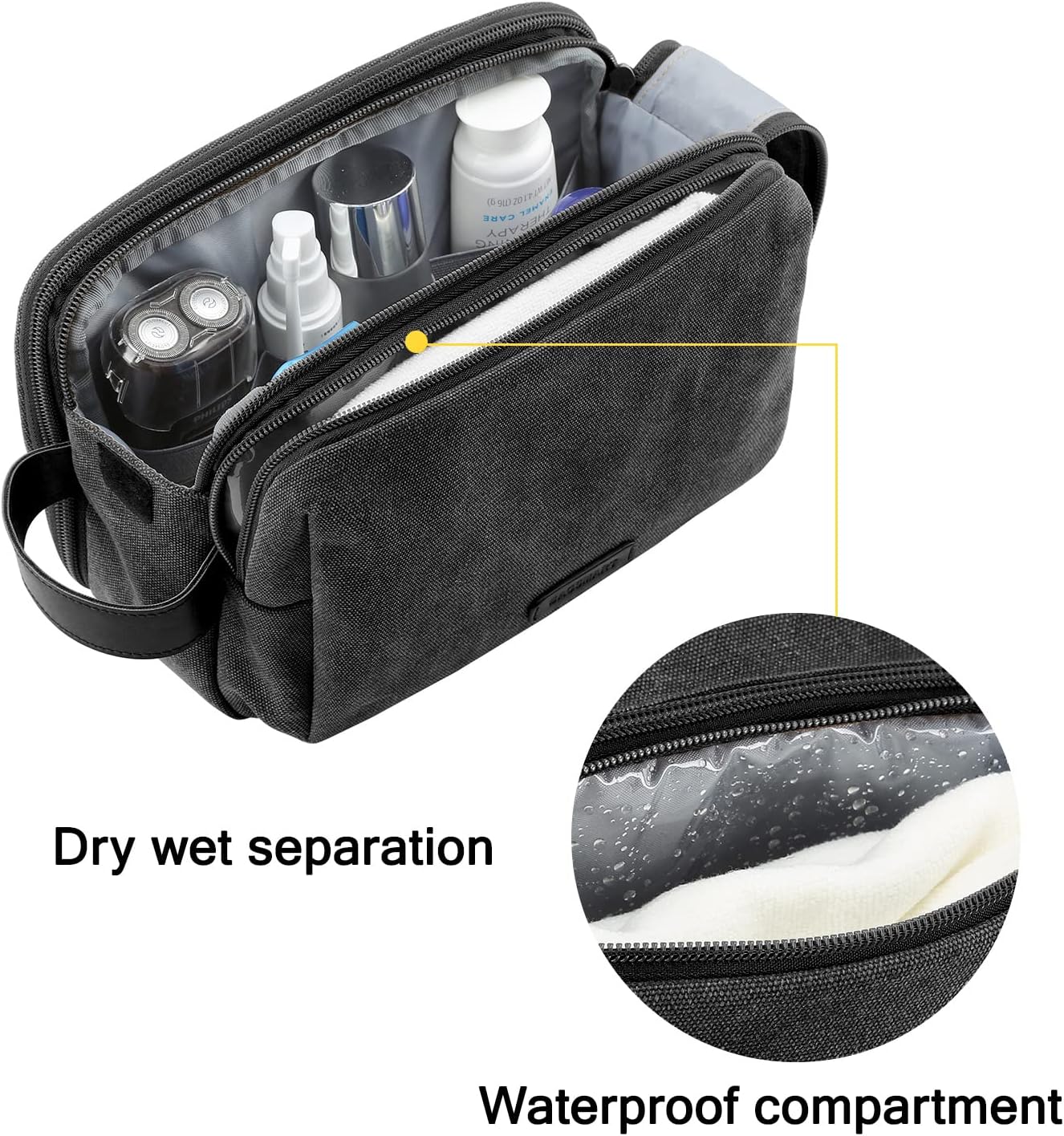 Toiletry Bag for Men, Canvas Travel Toiletry Organizer Dopp Kit Water-resistant Shaving Bag for Toiletries