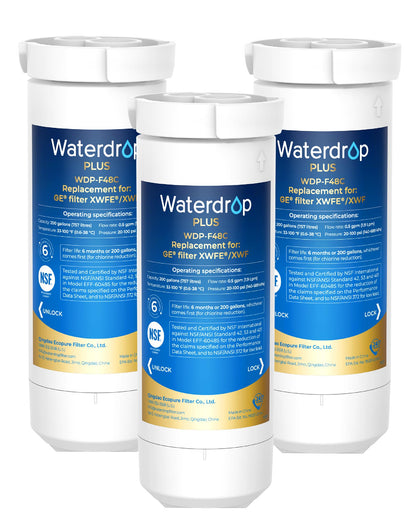Plus Water Filter Replacement for GE XWFE, Built-in Chip 3 Pack
