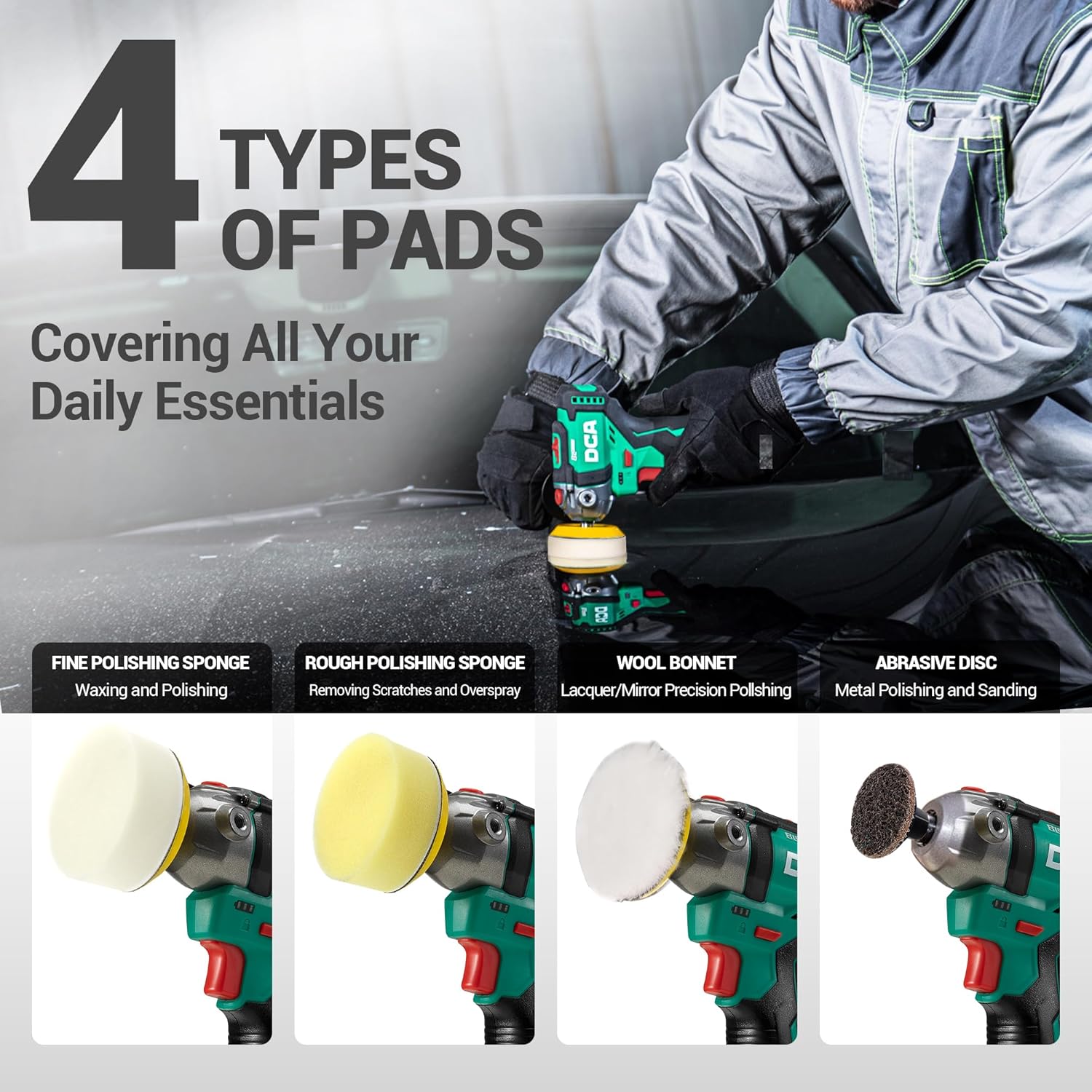 12V Cordless Buffer Polisher, 3" Brushless Mini Car Polisher & 2" Sander Machine Kit with 2x 2.0Ah Batteries, 2